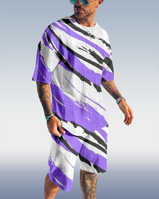 Suitmens Men's Luxury Textured Print Shorts Set 562