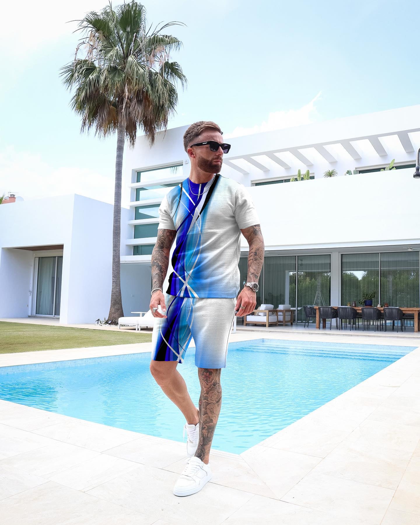 Men's Casual Gradient Print Shorts Set 58