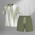 Men’s Summer 2 Piece Set, Vertical Stripe Print Short Sleeve T Shirt and Drawstring Shorts Matching Outfit, Lightweight Breathable Casual Set for Beach, Vacation, Gym, Travel, Running, and Daily Wear