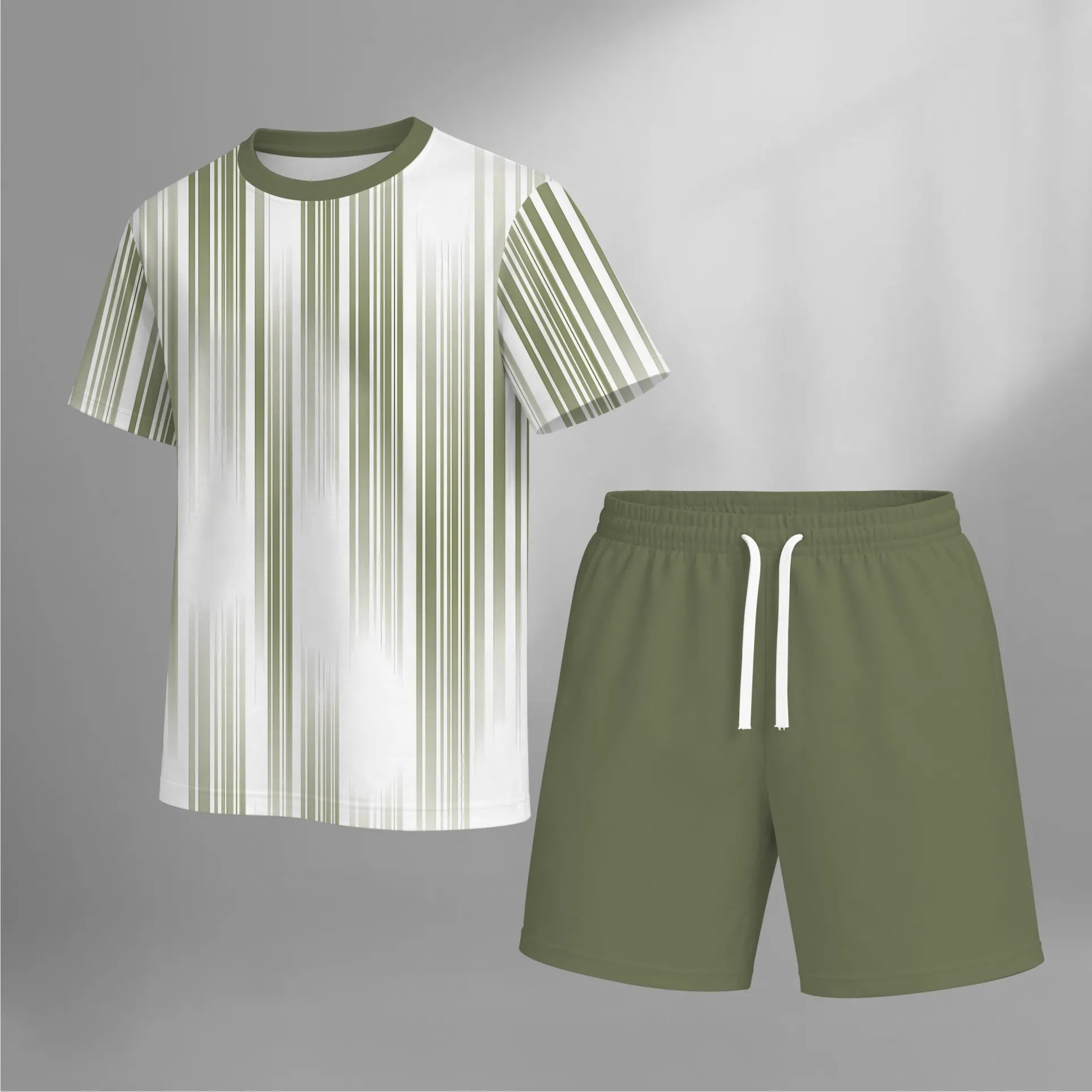 Men’s Summer 2 Piece Set, Vertical Stripe Print Short Sleeve T Shirt and Drawstring Shorts Matching Outfit, Lightweight Breathable Casual Set for Beach, Vacation, Gym, Travel, Running, and Daily Wear