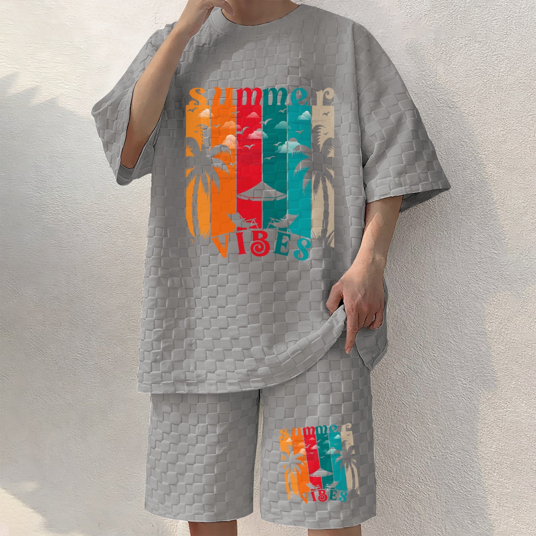 Men's Hawaiian Graphic Print Spring And Summer Drawstring Shorts Set, A Casual Summer Outfit, Including A Short-Sleeved Shirt And Shorts, Suitable For Everyday Wear And Sports Activities. A Two-Piece Set For A Relaxed And Active Lifestyle.