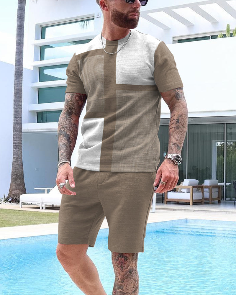 Men's Colorblock Print Shorts Set 34