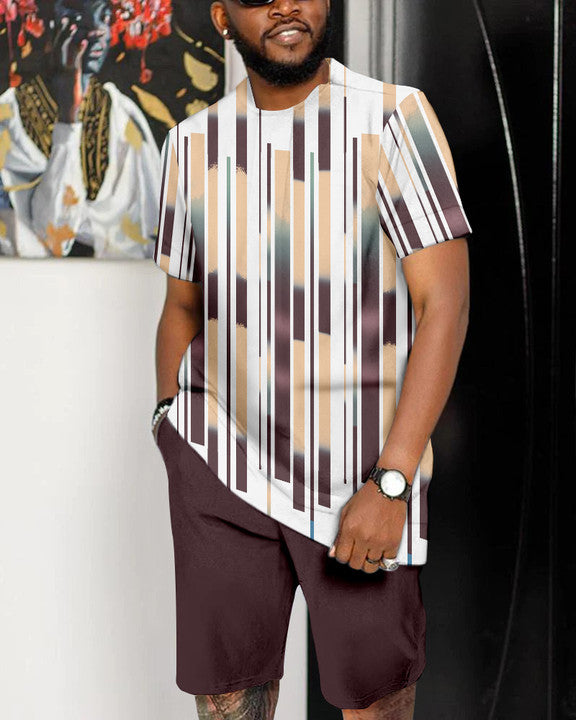 Suitmens Men's Colorblock Print Shorts Set 24