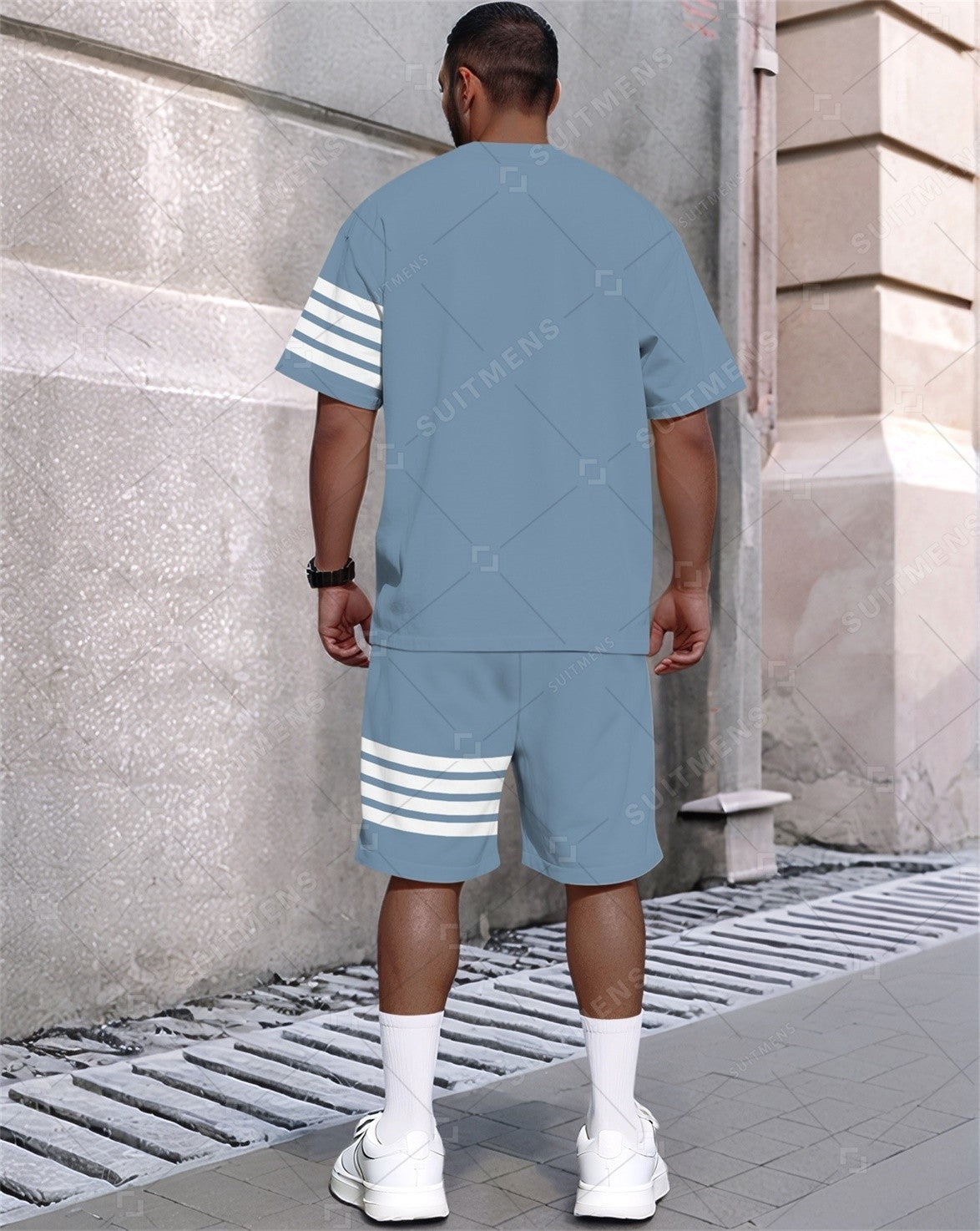 Men's Summer Simple Color Matching Print Round Neck Set 350