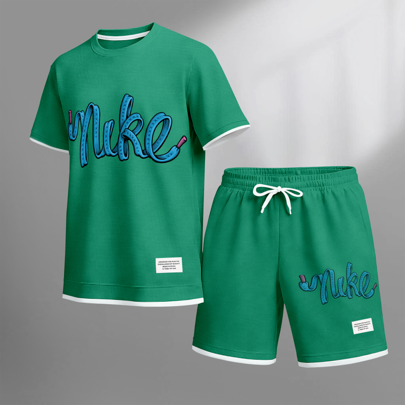 This Men's Classic Logo Drawstring Shorts Set Is Ideal For Spring And Summer. This Casual Summer Set Includes A Short-Sleeved Shirt And Shorts, Suitable For Both Everyday Wear And Workouts.