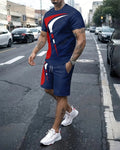 Men's Summer Gradient Print Round Neck Set 934