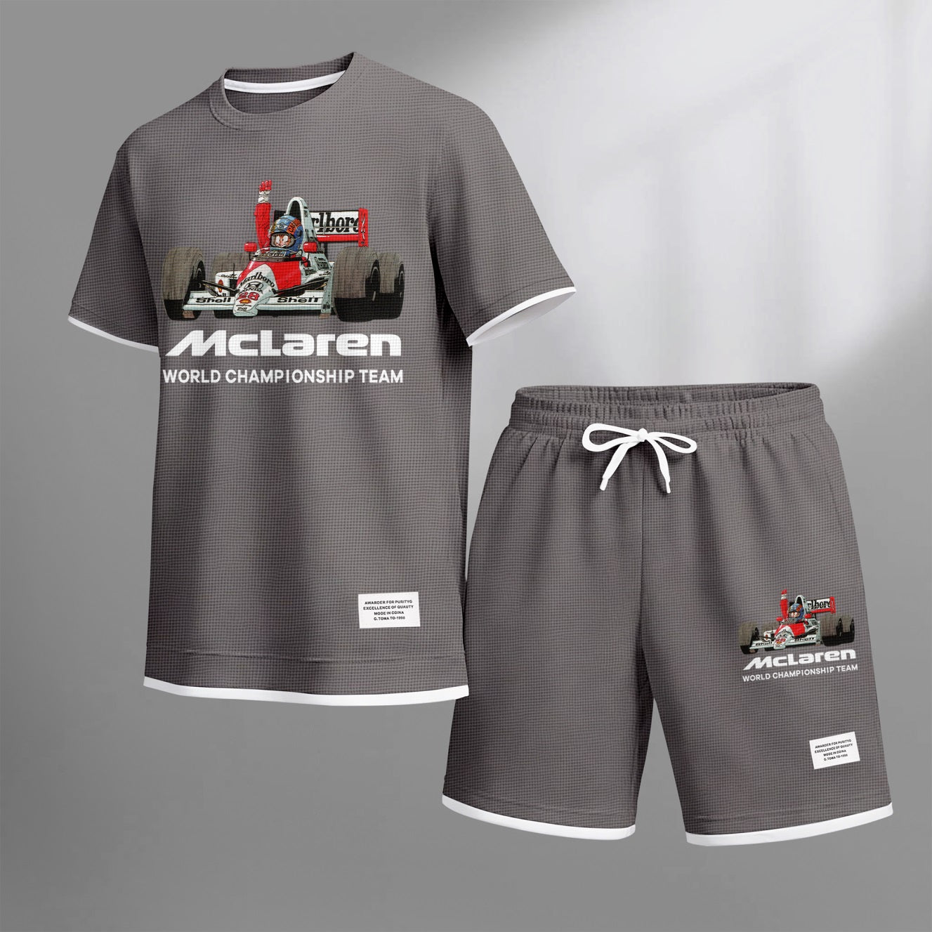 Men's Super Racing Print Waffle Fabric Short-Sleeved Shirt And Shorts Set