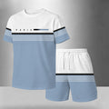 Men’s Summer 2 Pack T Shirt and Shorts Sets, Paris Stripe Graphic Short Sleeve Tops with Drawstring Shorts, Soft Breathable Matching Outfits for Beach, Outdoor Activities, Vacation, Streetwear, and Everyday Style