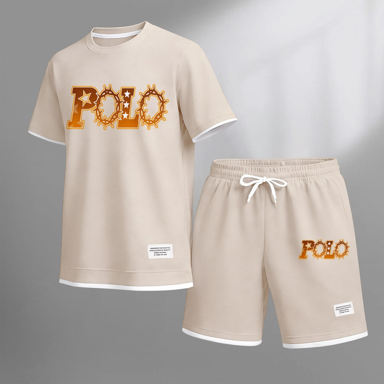 Men's Retro Thorns Print Waffle Fabric Short-Sleeved Shirt And Shorts Set