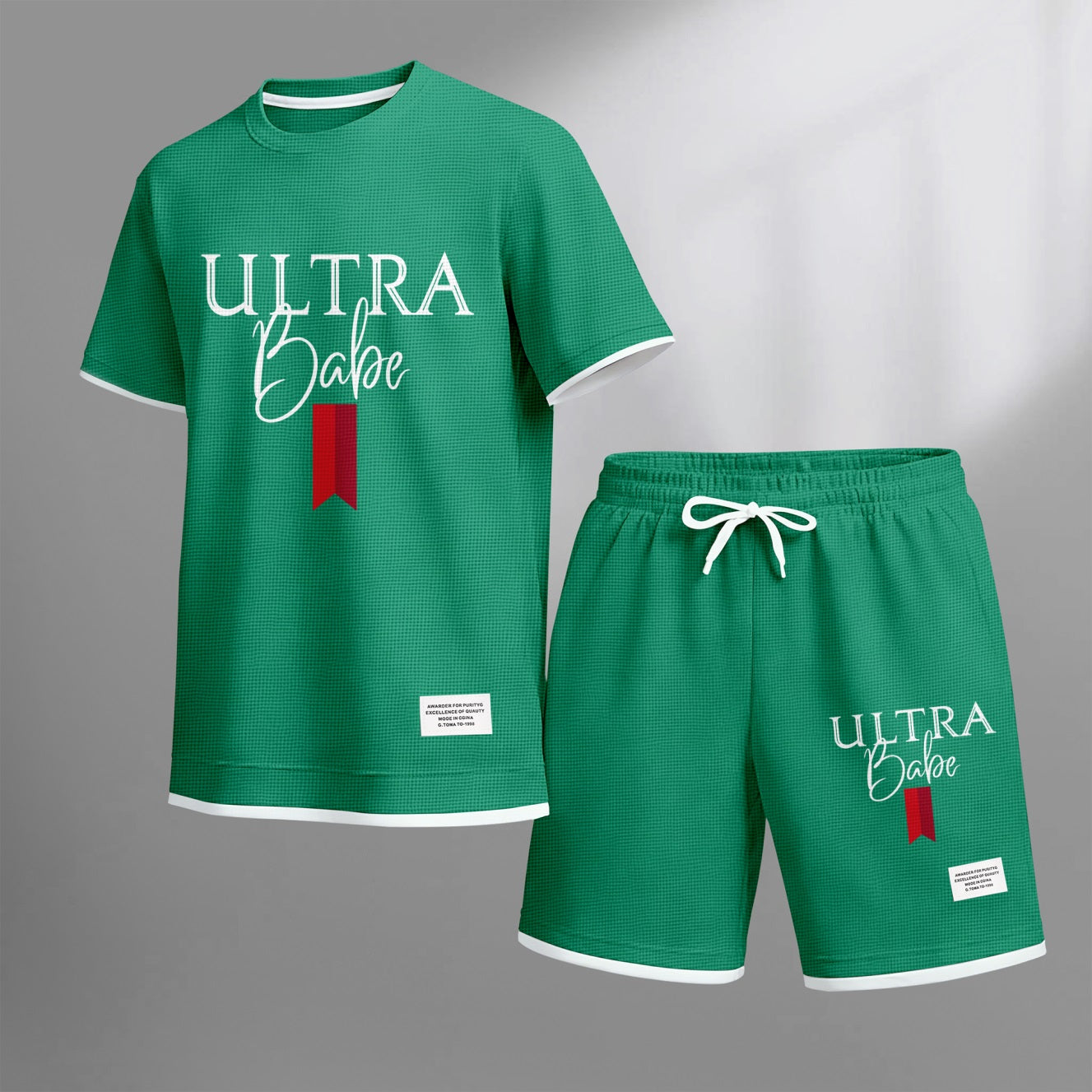 Men's Refreshing Low-Calorie Style Print Waffle Fabric Short-Sleeved Shirt And Shorts Set