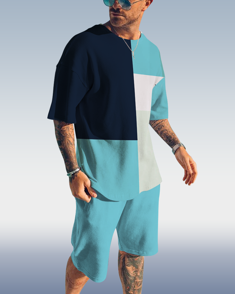 Men's plaid printed shorts Set 426