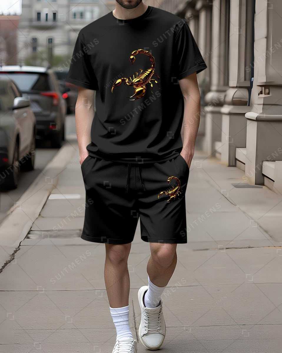 Men's Summer Scorpion Print Round Neck Set 279