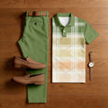 Men's Casual Green Printed Plaid Short-Sleeved Shirt And Shorts Two-Piece Set203407