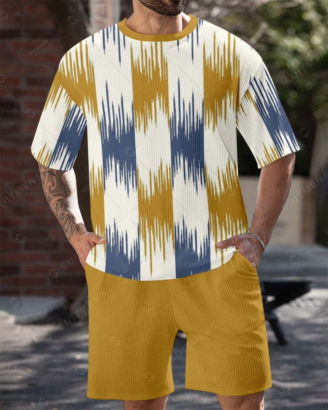 Men's Simple Color Matching Summer Round Neck Set 201