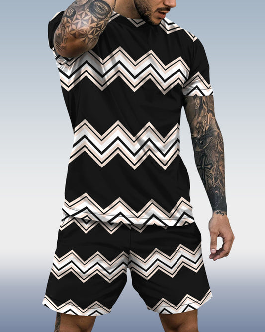 Men's spring and summer wave print suit 018