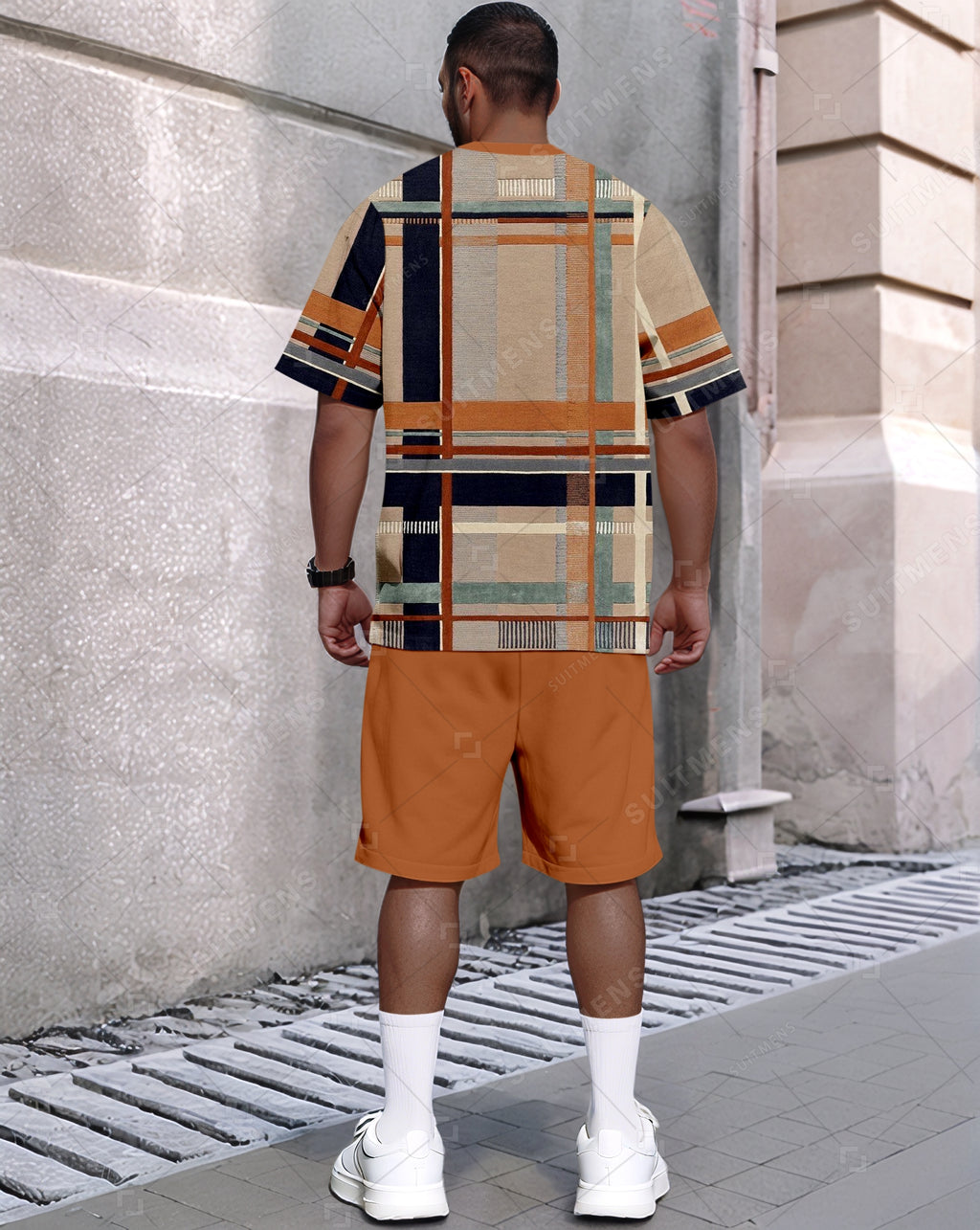 Men's Summer Colorblock Printed Round Neck Set 488