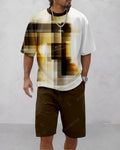 Men's Summer Colorblock Printed Round Neck Suit 060