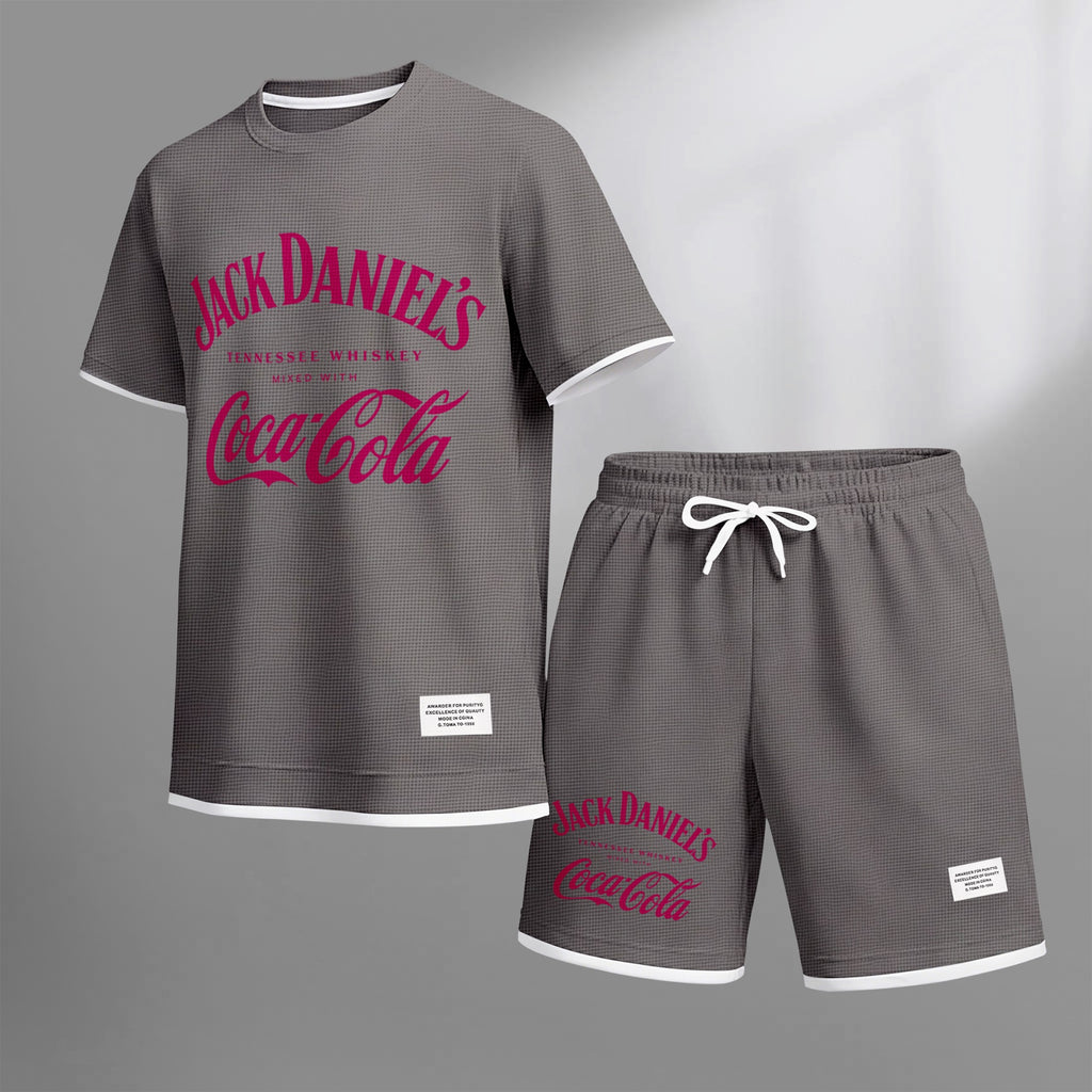 Men's Beer Print Drawstring Shorts Set, Suitable For Spring And Summer Wear, Casual Summer Set, Including Short-Sleeved Shirt And Shorts, Suitable For Everyday Wear And Sports 08