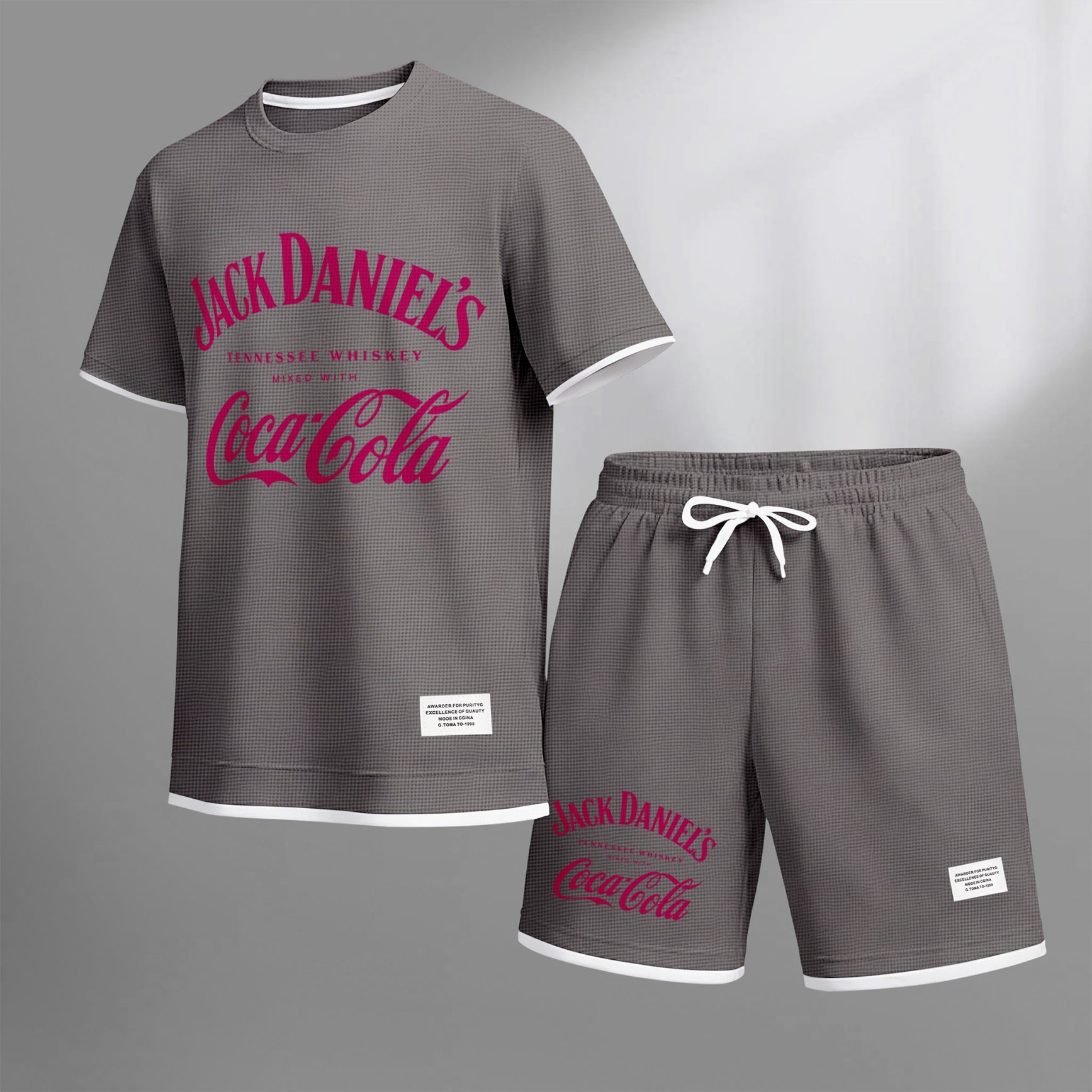 Men's Beer Print Drawstring Shorts Set, Suitable For Spring And Summer Wear, Casual Summer Set, Including Short-Sleeved Shirt And Shorts, Suitable For Everyday Wear And Sports 08
