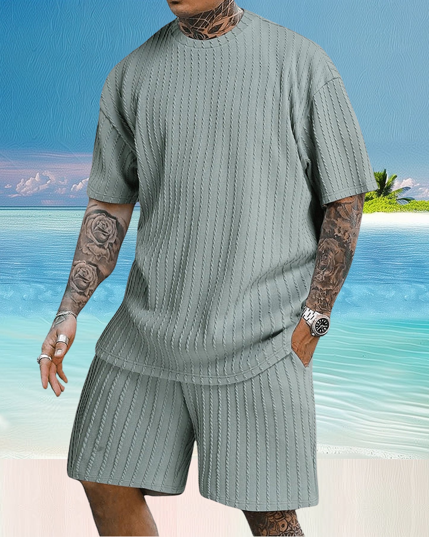 Men's casual gorgeous textured printed shorts set 559