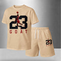 Men’s Summer 2 Piece Set, Basketball 23 Letter Print Short Sleeve T Shirt and Drawstring Shorts Matching Outfit, Lightweight Breathable Casual Set for Travel, Streetwear, Beach, Vacation, and Daily Wear