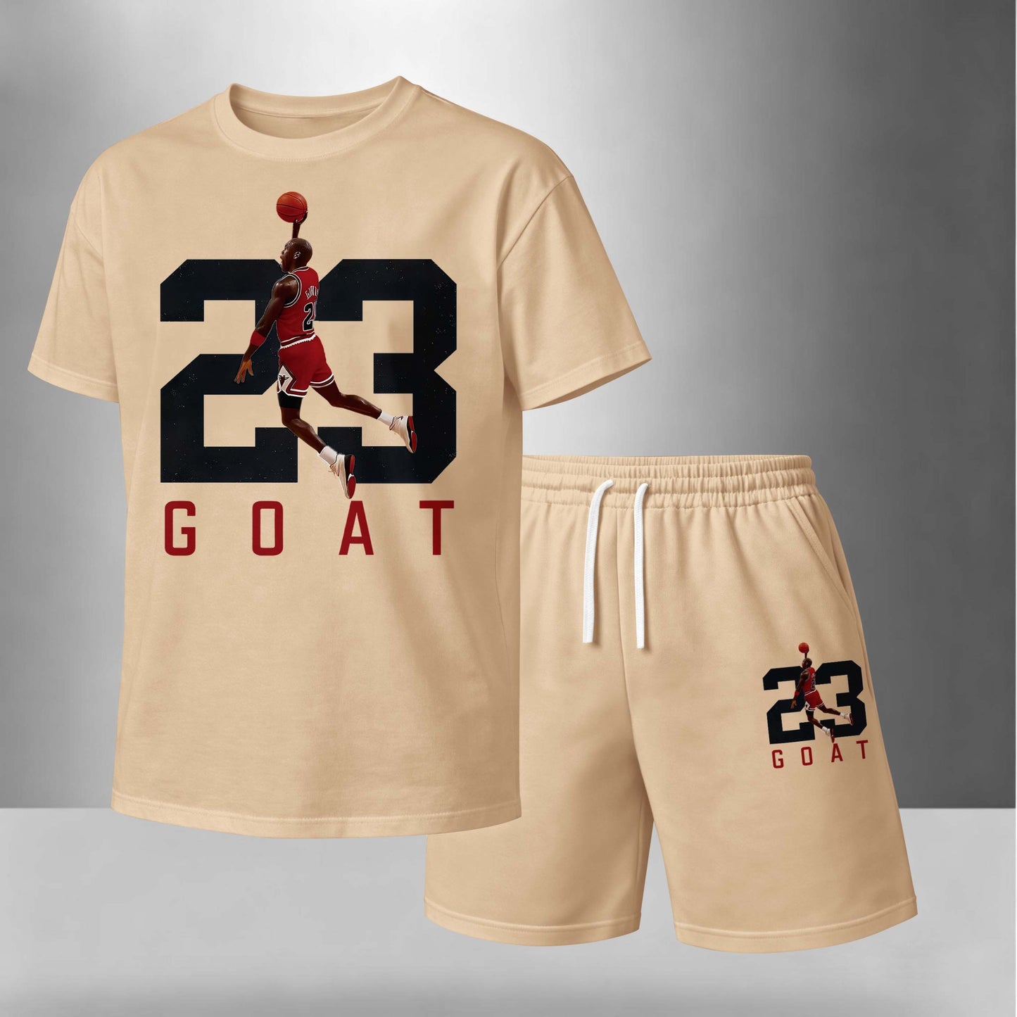 Men’s Summer 2 Piece Set, Basketball 23 Letter Print Short Sleeve T Shirt and Drawstring Shorts Matching Outfit, Lightweight Breathable Casual Set for Travel, Streetwear, Beach, Vacation, and Daily Wear
