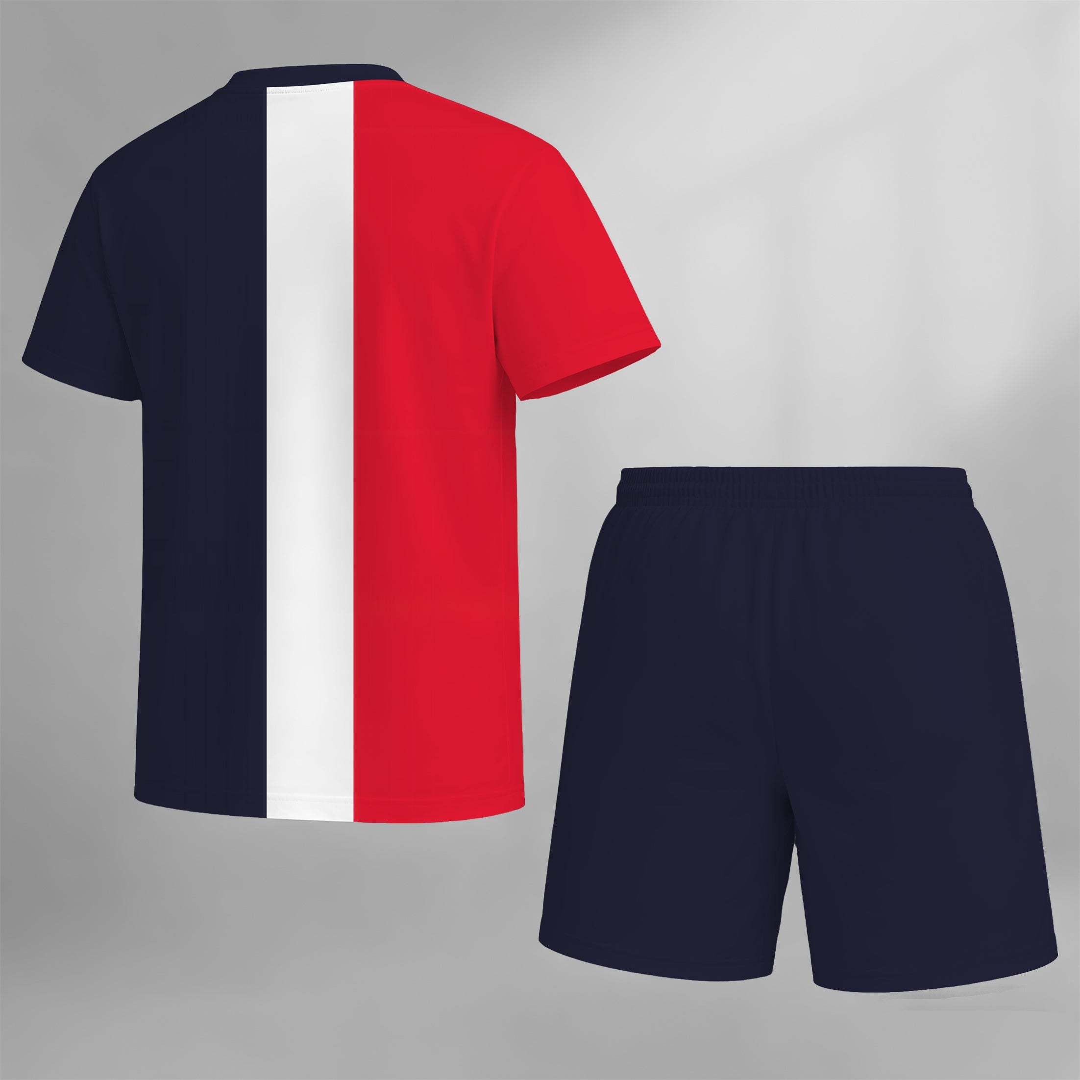 Men’s Casual Short Sleeve T Shirt and Shorts Set, Red White Blue Color Block Summer 2 Piece Outfit, Soft Breathable Matching Set for Beach, Outdoor Activities, Travel, Workout, and Everyday Style