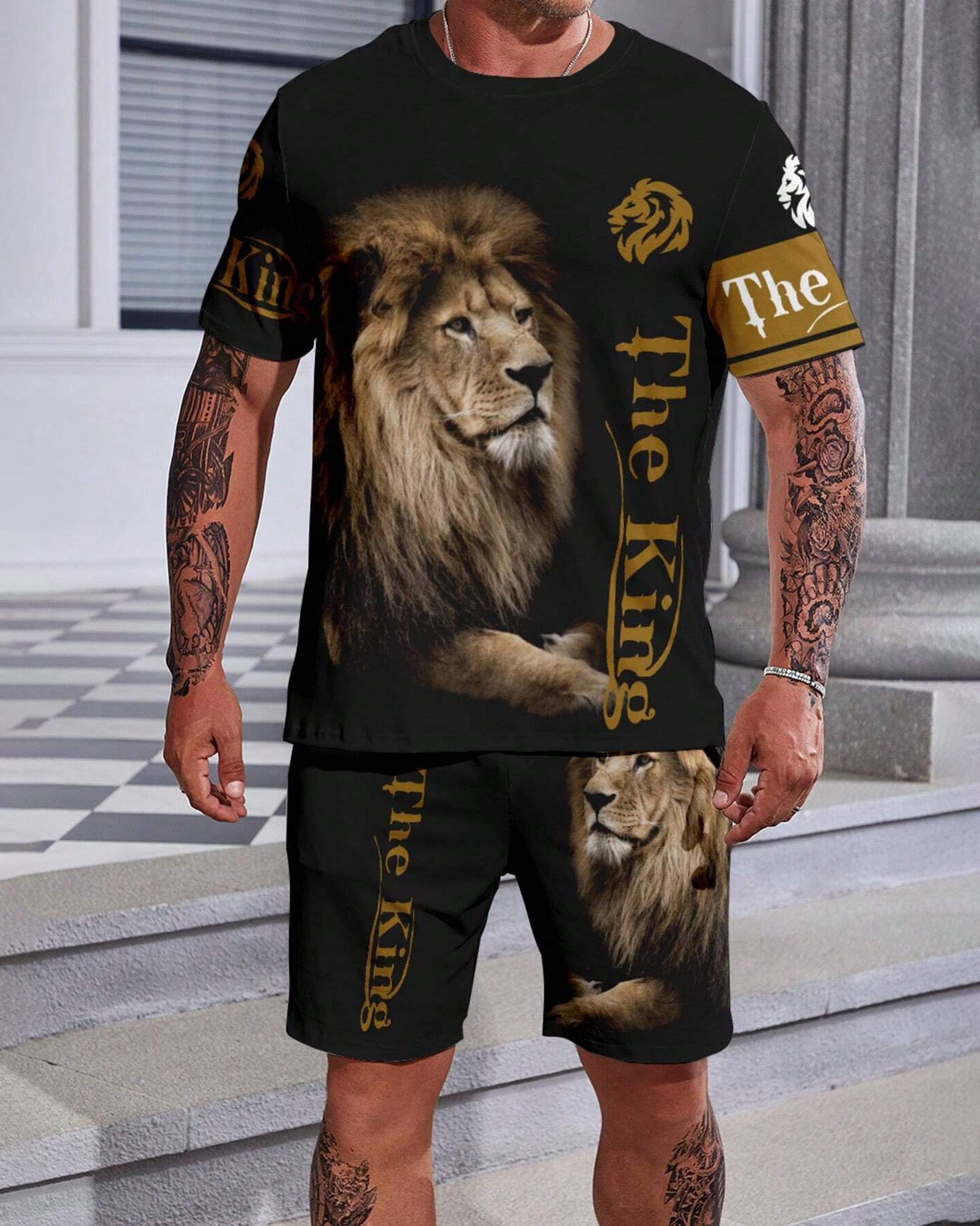 Men's Classic Lion Casual Print Shorts Set 497