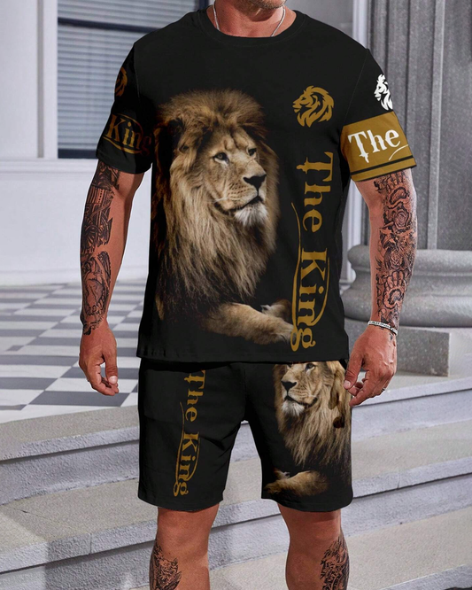Men's Classic Lion Casual Print Shorts Set 497