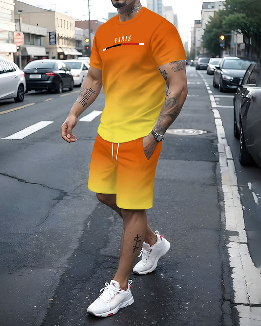 Men's Gradient Summer Round Neck Set 138