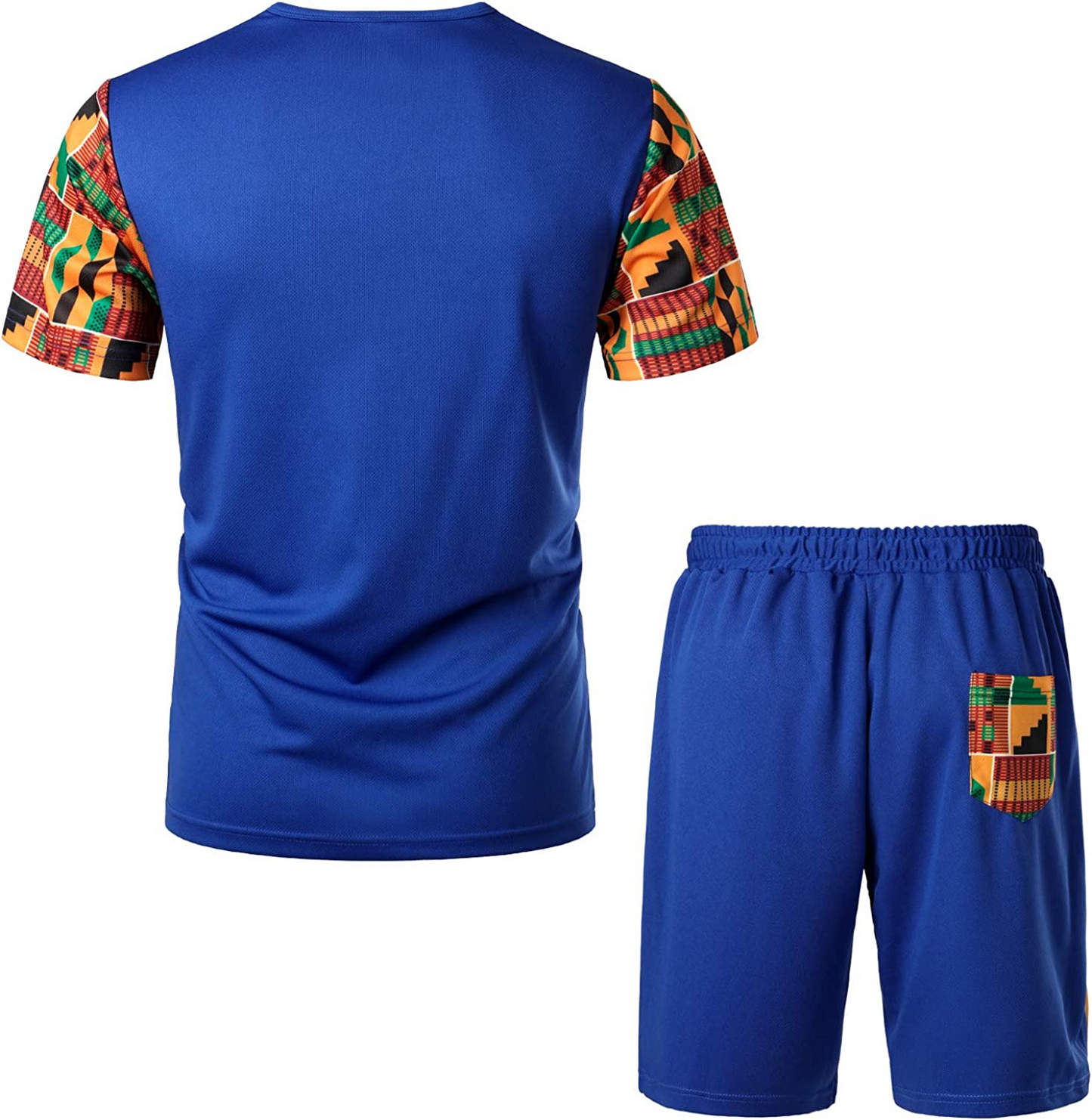 Men's Printed Colorblock T-Shirt and Shorts Set 027
