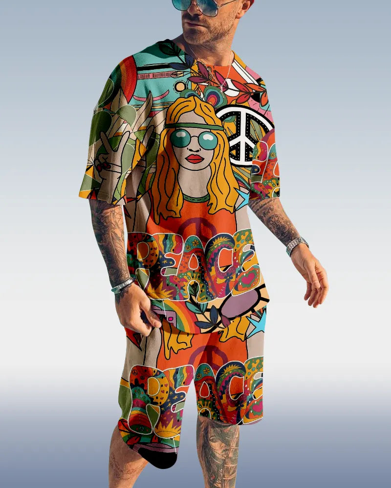 Men's Hippie Printed Shorts Set 440