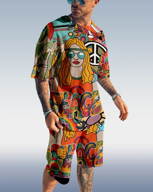 Men's Hippie Printed Shorts Set 440
