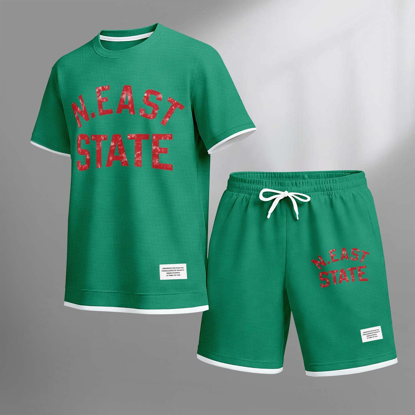 Men's Letter Print Drawstring Shorts Set For Spring/Summer. A Casual Summer Outfit, Including A Short-Sleeved Shirt And Shorts, Suitable For Everyday Wear And Sports. A Two-Piece Set For A Relaxed And Energetic Lifestyle.
