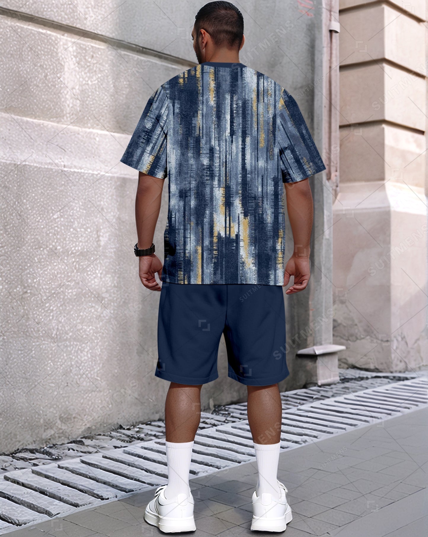 Men's Summer Colorblock Printed Round Neck Set 484