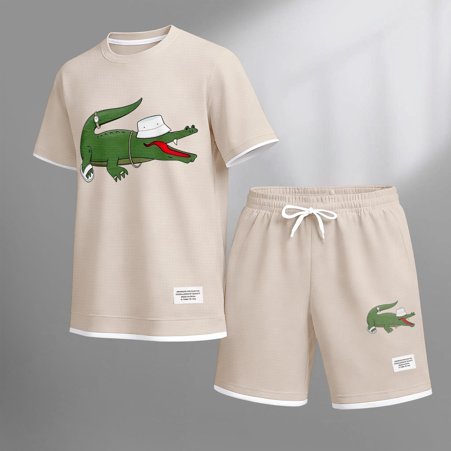 Men's Luxury Waffle-Knit Short-Sleeve Shirt & Shorts Set 15