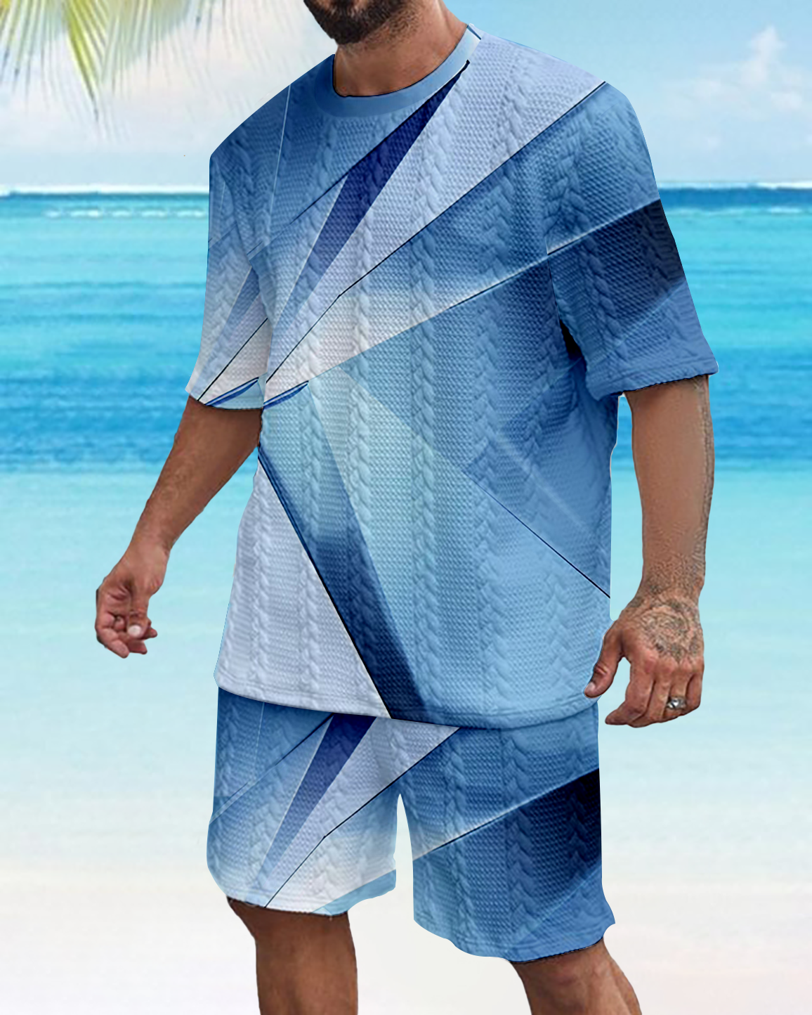 Suitmens Men's Color Block Gorgeous Textured Print Shorts Set 567