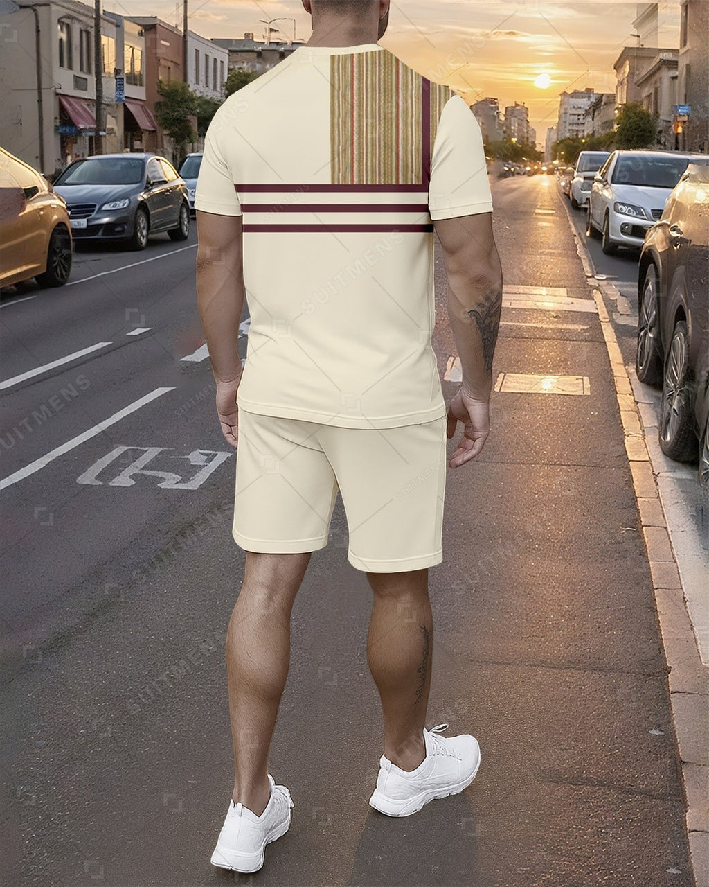 Men's Summer Colorblock Printed Round Neck Set 759