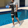 Suitmens Men's Printed Round Neck Short Sleeve Suit 15