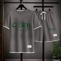 Men's Corgi Graphic Print Short Sleeve Shirt and Drawstring Shorts Set, Casual Summer Two-Piece Outfit, Lightweight Breathable Relaxed Fit Athletic Set for Daily Wear, Beach, Vacation, Travel and Loungewear