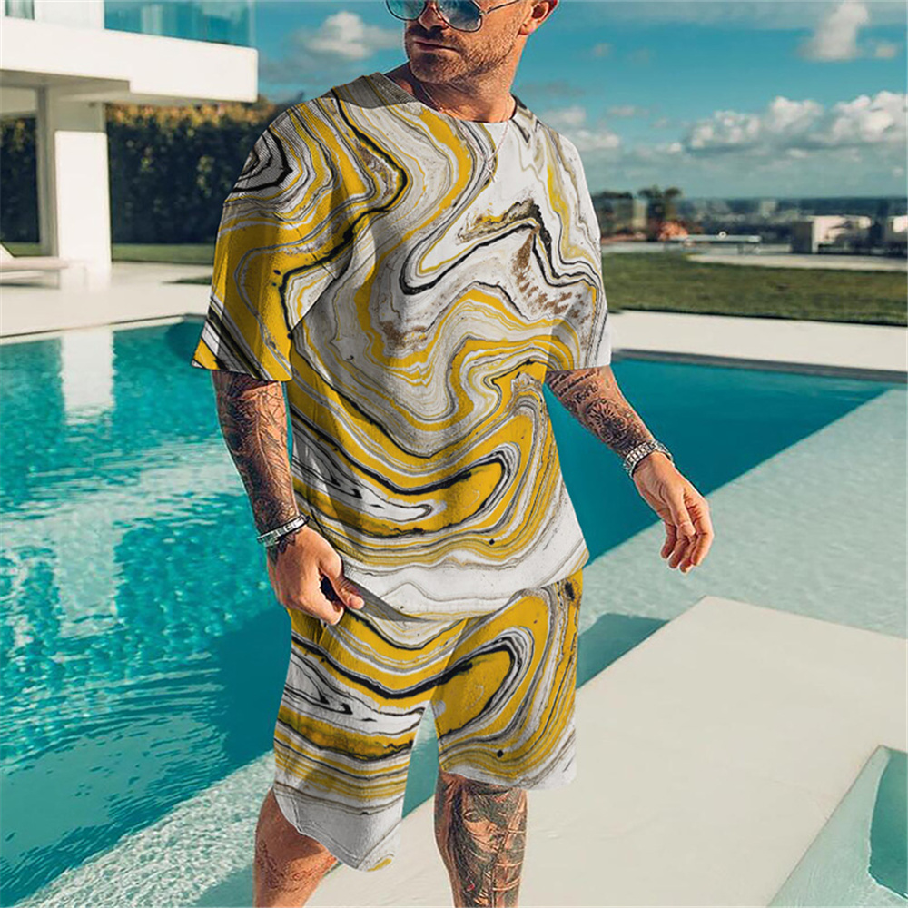 Men's Casual Gradient Print Shorts Set 417
