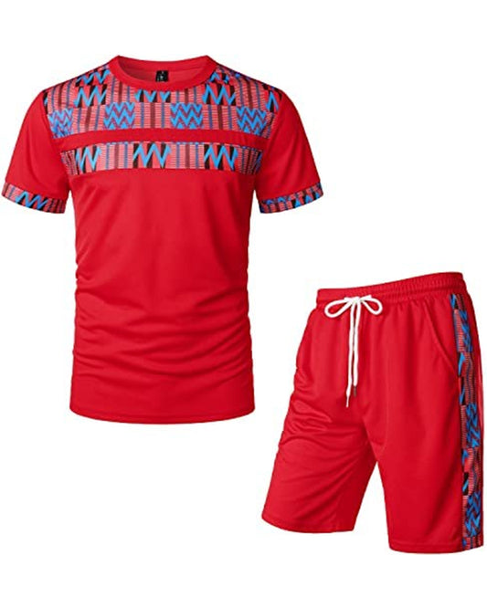 Men's Printed Colorblock T-Shirt and Shorts Set 026