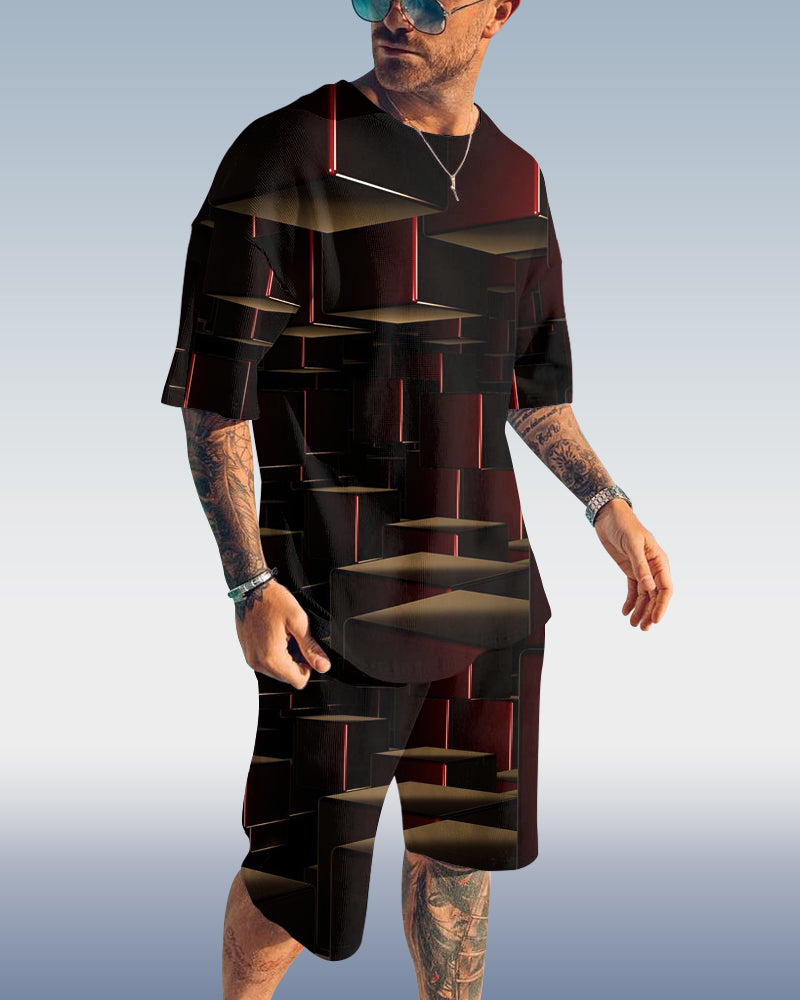 Suitmens Men's Casual Gradient Print Shorts Set 398