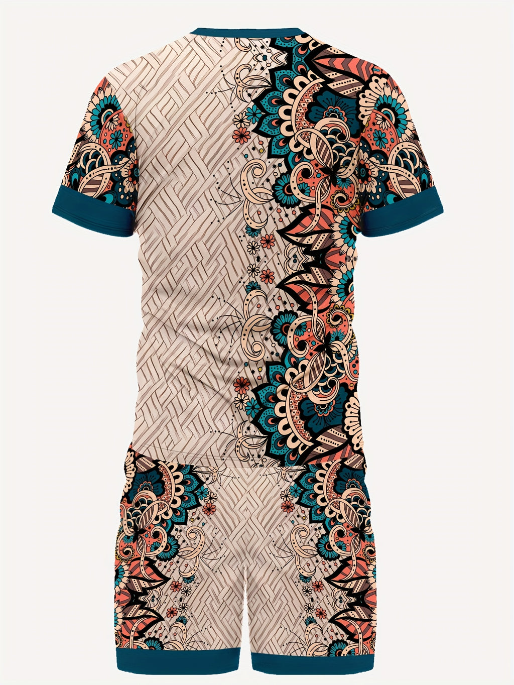 Men's Summer Retro Printed Round Neck Set 943