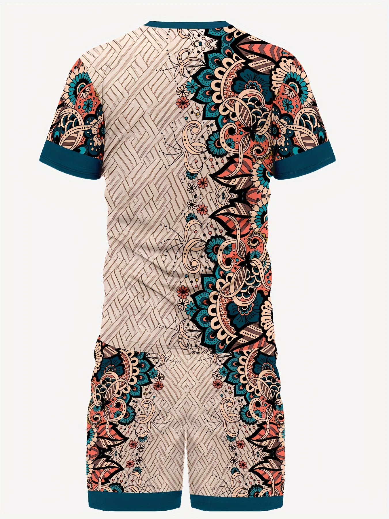 Men's Summer Retro Printed Round Neck Set 943