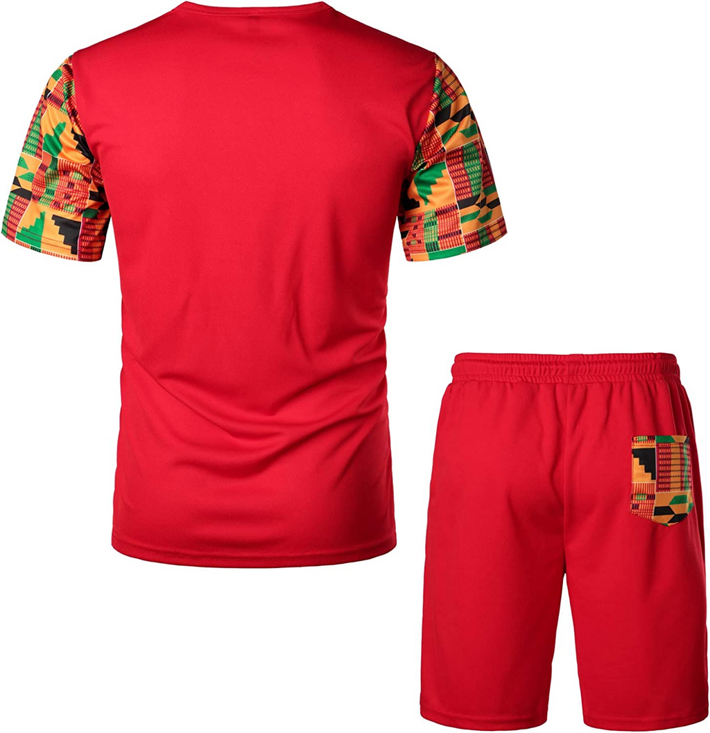 Men's Printed Colorblock T-Shirt and Shorts Set 025