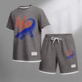 Men's Casual Style Crocodile Print Waffle Fabric Short-Sleeved Shirt And Shorts Set