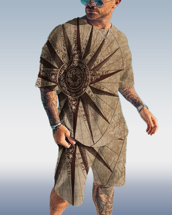 Men's Vintage Print Shorts Set 428