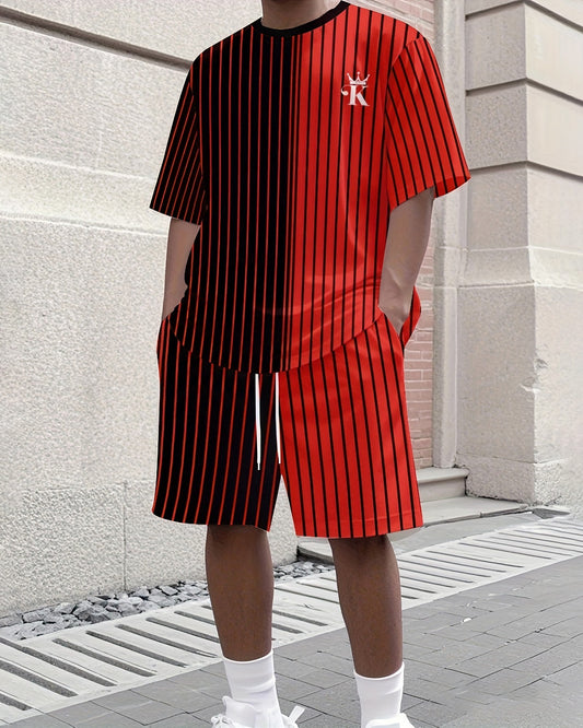 Men's Colorblock Summer Round Neck Set 118