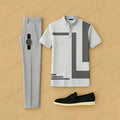 Men's Casual Light Gray Geometric Printed Short-Sleeve T-Shirt And Pants Two-Piece Set